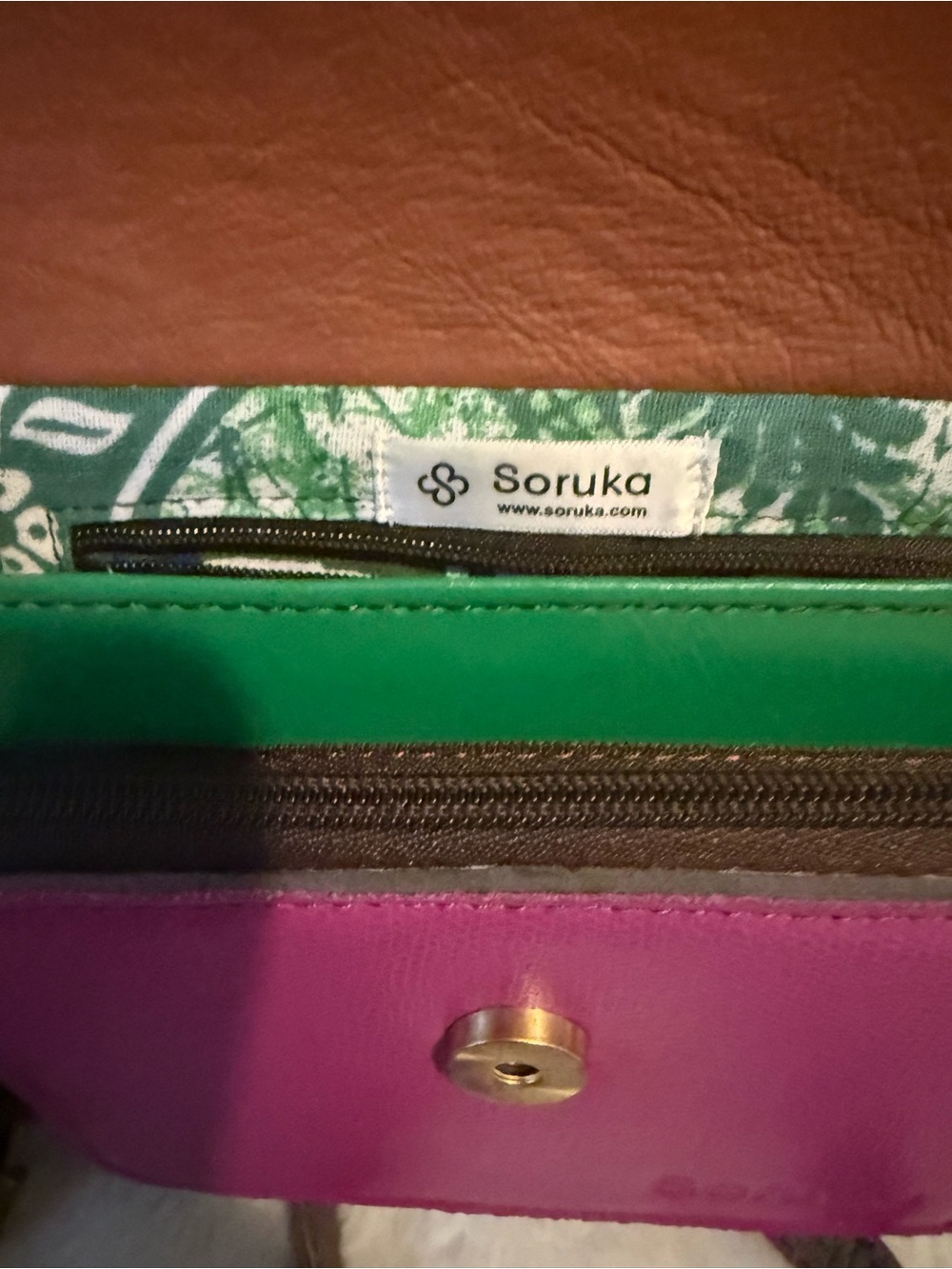 Colorblock Leopard-Accent Crossbody Bag - Pink & Green - Picture 4 of 5